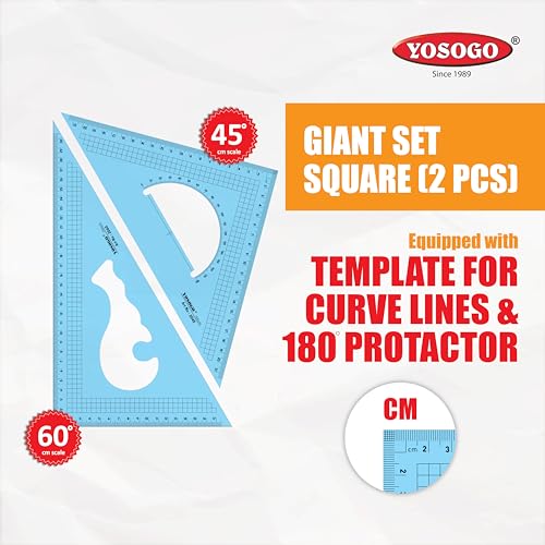 Yosogo Pack of 2 Large Transparent Metric Triangle Ruler Set Square: 30 CM (12 Inch) - 30/60 Degree & 22 CM (9 inch) 45/90 Degree | Essential for School and Work use (CM Scale) - Image 2