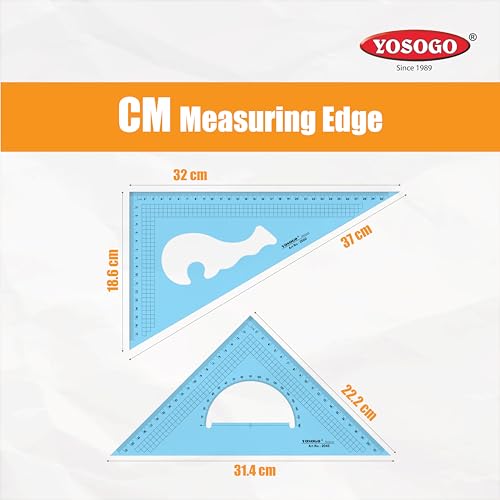 Yosogo Pack of 2 Large Transparent Metric Triangle Ruler Set Square: 30 CM (12 Inch) - 30/60 Degree & 22 CM (9 inch) 45/90 Degree | Essential for School and Work use (CM Scale) - Image 4
