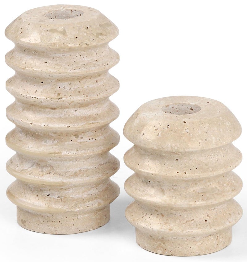 Vixdonos Taper Candle Holder Set Natural Travertine Candlestick Holder Mantle Candle Stand with Natural Stone Holes for Home Decor,Wedding,Party and Table Centerpieces(White) - Image 1