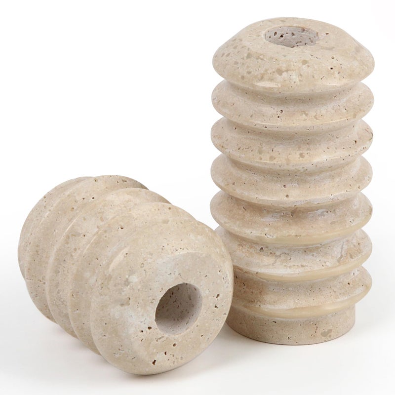Vixdonos Taper Candle Holder Set Natural Travertine Candlestick Holder Mantle Candle Stand with Natural Stone Holes for Home Decor,Wedding,Party and Table Centerpieces(White) - Image 3