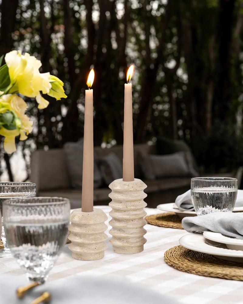 Vixdonos Taper Candle Holder Set Natural Travertine Candlestick Holder Mantle Candle Stand with Natural Stone Holes for Home Decor,Wedding,Party and Table Centerpieces(White) - Image 4