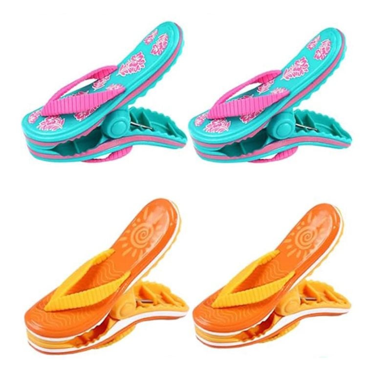 Beach Towel Clip: 4 Pcs 12.3 X 9.4 X 4 Cm Reinforced Plastic & 304 Stainless Steel Springs - Windproof Anti-Slip Slipper Design Lounge Chair Clip for Beach Pool Camping Yard Leisure - Image 1