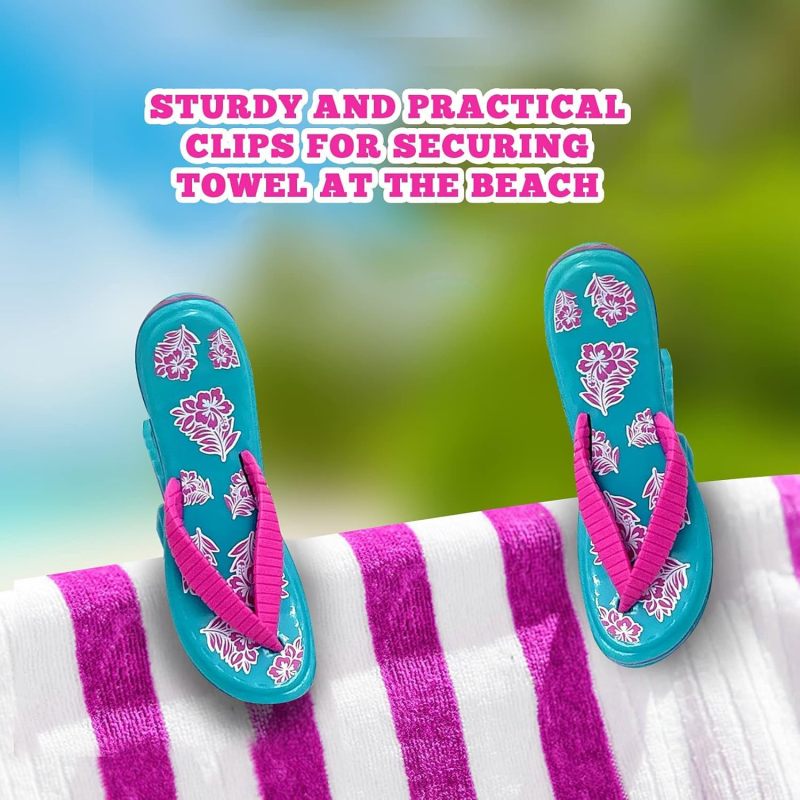 Beach Towel Clip: 4 Pcs 12.3 X 9.4 X 4 Cm Reinforced Plastic & 304 Stainless Steel Springs - Windproof Anti-Slip Slipper Design Lounge Chair Clip for Beach Pool Camping Yard Leisure - Image 4