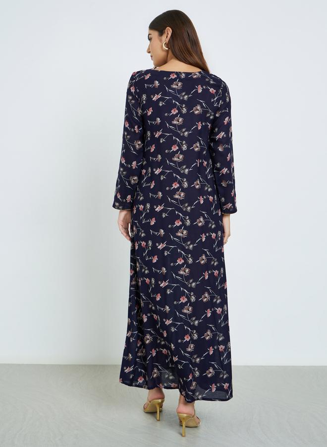 Maxim Creation Floral Print Jalabiya with Multicolor Threadwork - Image 5