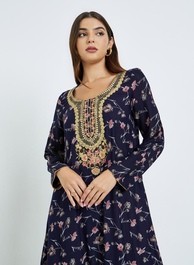 Maxim Creation Floral Print Jalabiya with Multicolor Threadwork - Image 3