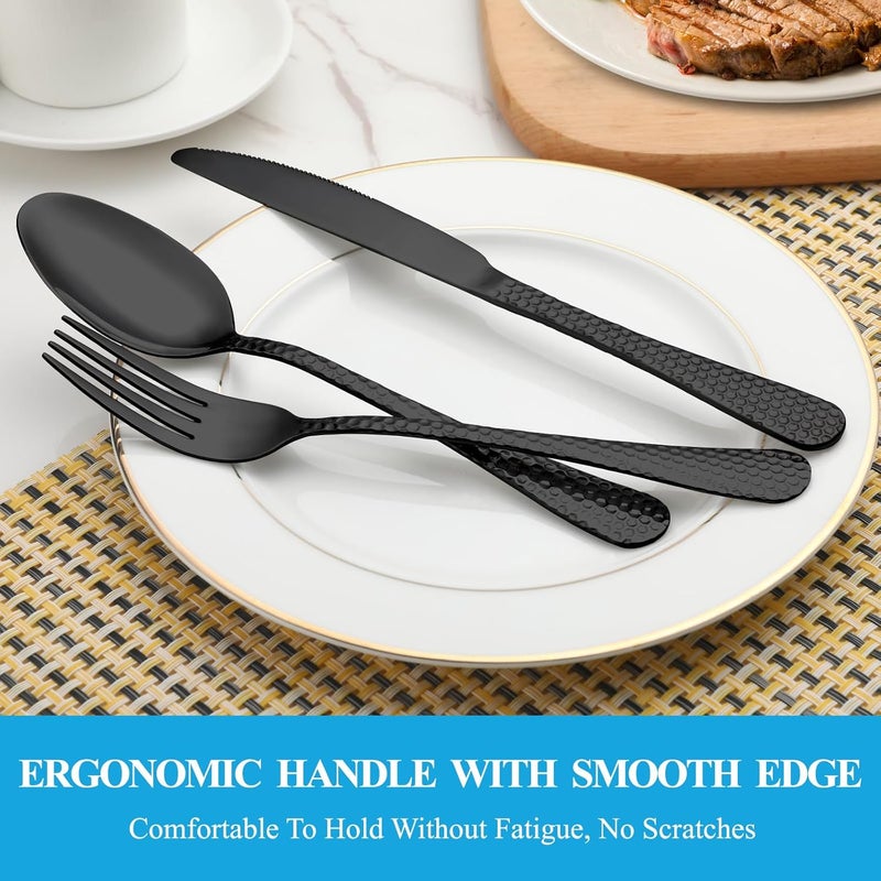 MUTNITT 30 Pcs Black Hammered Silverware Set Service for 6Stainless Steel Flatware SetMirror Polished Cutlery Utensil SetDurable Kitchen Eating Tableware SetInclude Fork Knife Spoon SetDishwasher Safe - Image 5