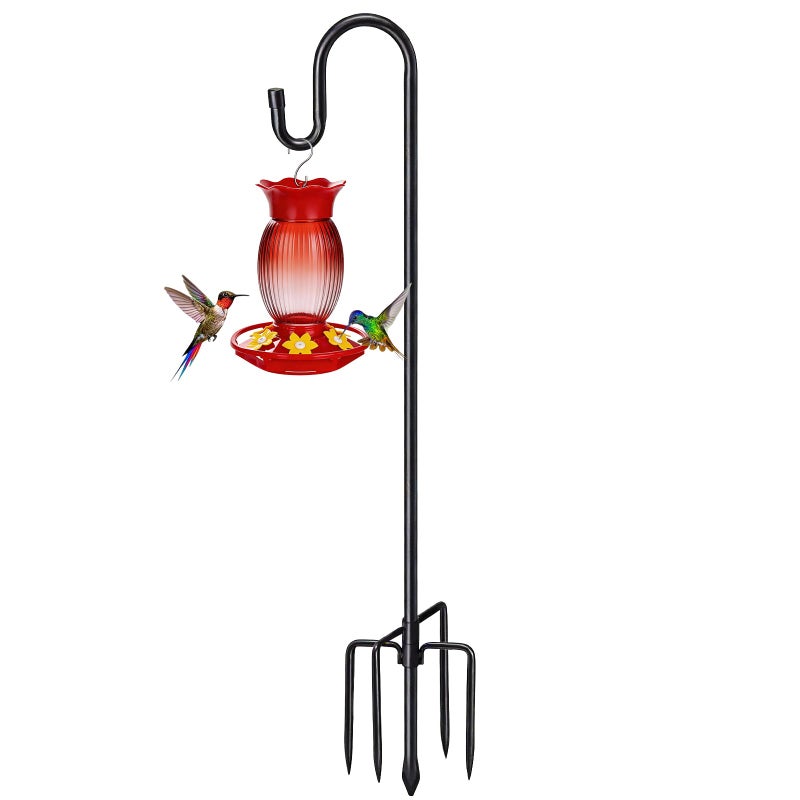 COCONUT 62" Heavy Duty Shepherds Hooks for Outdoor, Bird Feeder Pole with 5 Prong Base, Adjustable Height Shepherds Hook for Hummingbird Feeder, Bird Feeder, Plant, Wind Chimes, Lanterns (1 Pack) - Image 1