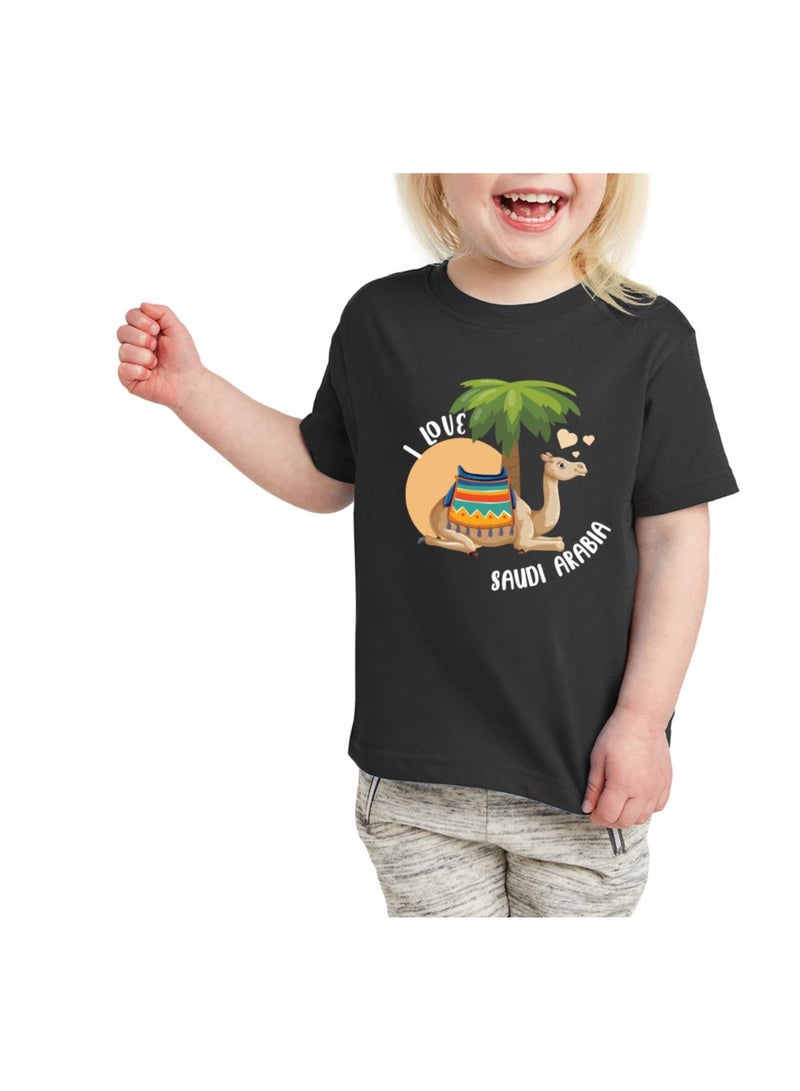 Saudi National Day Tshirt For Girls-Short Sleeve Round Neck Cotton Tshirt-Ideal For National Day Celebrations,School Events - Image 1