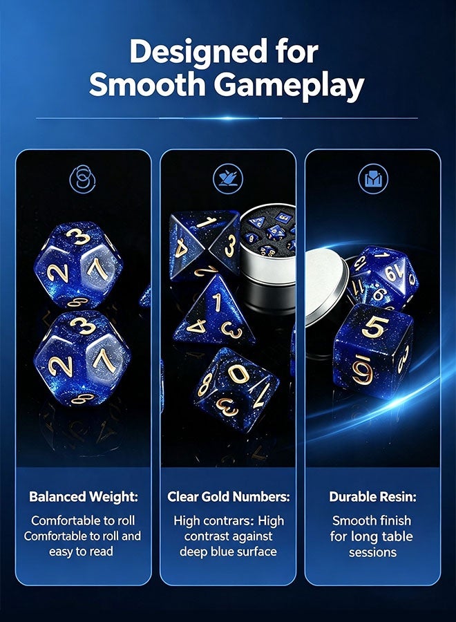 Organizer Polyhedral Dice Set for Dungeon and Dragons MTG Table Games Acrylic Role Playing Dice for D&D Blue & White Nebula Swirl – Standard Size – Ages 14+ - Image 4