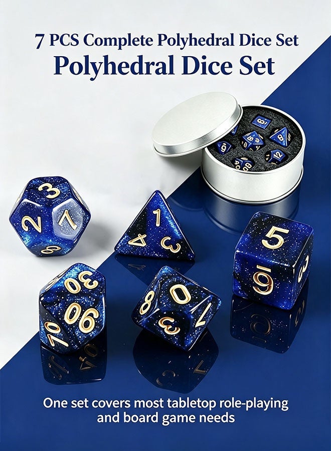 Organizer Polyhedral Dice Set for Dungeon and Dragons MTG Table Games Acrylic Role Playing Dice for D&D Blue & White Nebula Swirl – Standard Size – Ages 14+ - Image 3