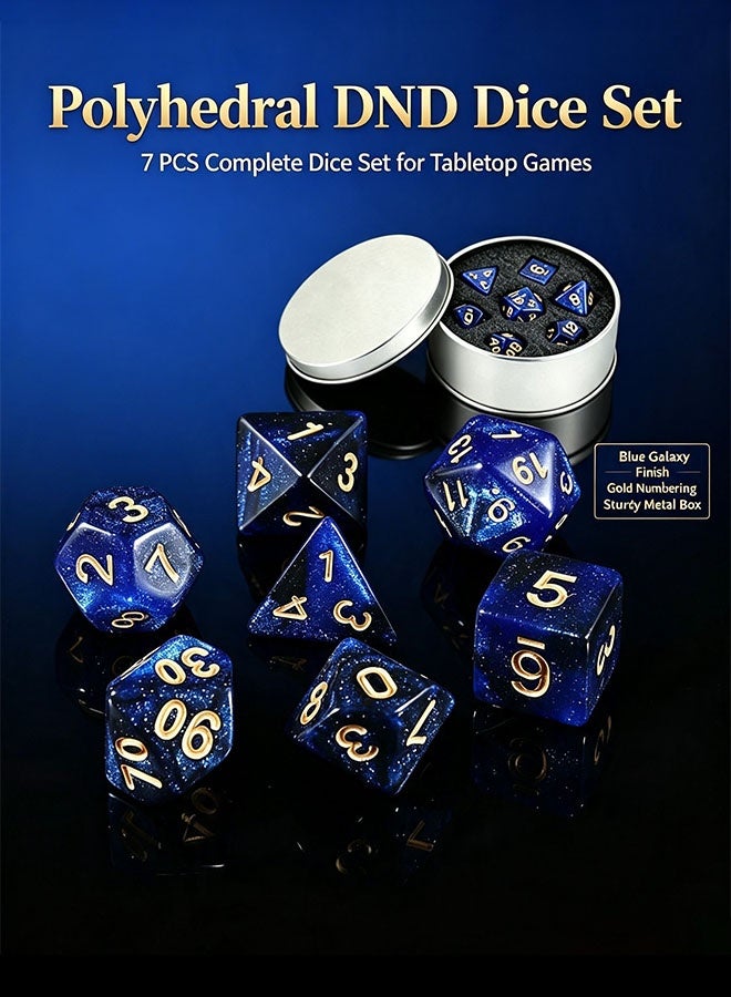 Organizer Polyhedral Dice Set for Dungeon and Dragons MTG Table Games Acrylic Role Playing Dice for D&D Blue & White Nebula Swirl – Standard Size – Ages 14+ - Image 2