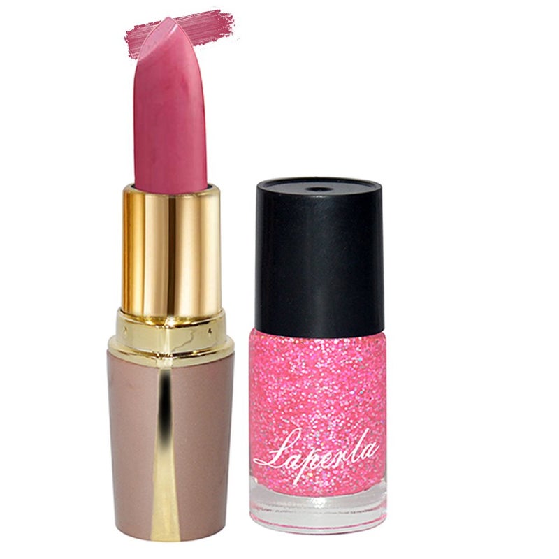 LA PERLA LAPERLA Beauty Combo Set | Long-Lasting Baby Pink Lipstick and Matching Nail Polish | Smooth Matte Finish Lip Color | High-Gloss | Perfect Makeup Gift Kit for Women - Image 2