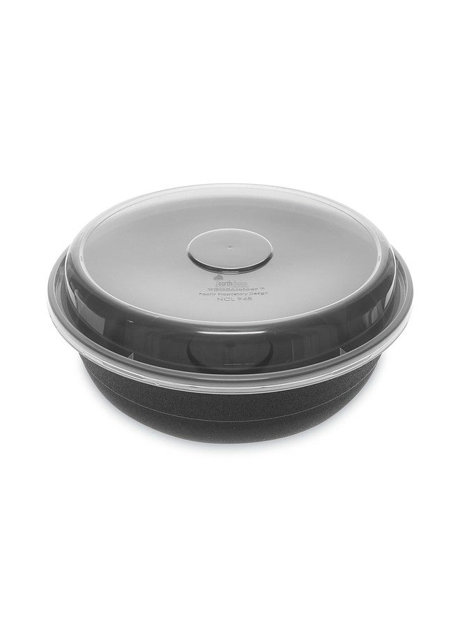 Pactiv Evergreen earthchoice versa2go microwaveable container, 46 oz, 9 x 9 x 1.7, black/clear, plastic, 150/carton - Image 1