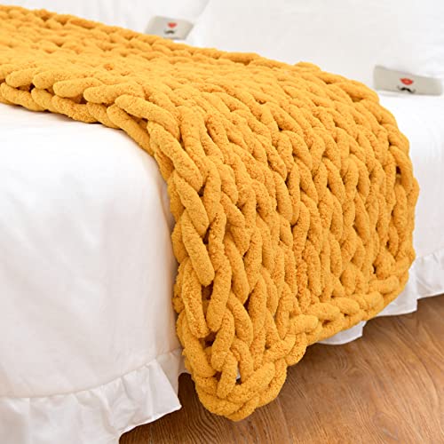MocaDng Chunky Knit Blanket Throw 40"×40", Hand Knitted Warm Chenille Throw Blanket, Home Decor Soft Thick Yarn Cable Knit Blanket,Soft Breathable Fleece Banket Christmas for Couch Bed Sofa Best Gift (Yellow) - Image 1