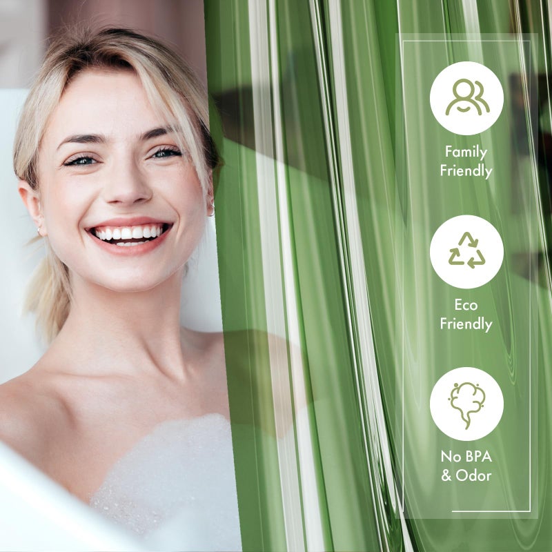 AmazerBath Shower Curtain Liner, 72x72 Transparent Pine Green Shower Liner, Lightweight Plastic Shower Curtain Liners, Waterproof Shower Liner for Bathroom with 3 Magnets and 12 Grommet Holes - Image 2