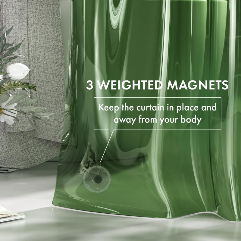 AmazerBath Shower Curtain Liner, 72x72 Transparent Pine Green Shower Liner, Lightweight Plastic Shower Curtain Liners, Waterproof Shower Liner for Bathroom with 3 Magnets and 12 Grommet Holes - Image 5