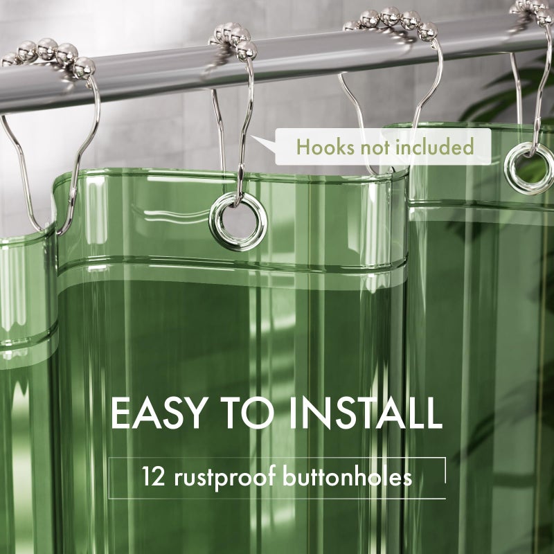 AmazerBath Shower Curtain Liner, 72x72 Transparent Pine Green Shower Liner, Lightweight Plastic Shower Curtain Liners, Waterproof Shower Liner for Bathroom with 3 Magnets and 12 Grommet Holes - Image 3