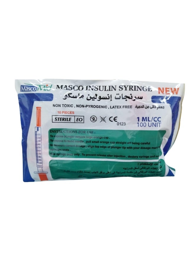 ماسكوميد حقنة أنسولين معقمة للاستخدام الواحد 1 مل 10 سرنجة - Image 1