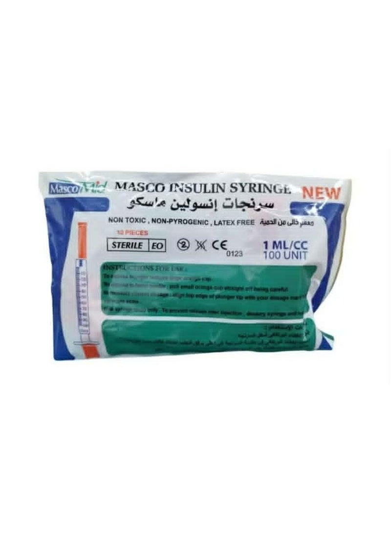 ماسكوميد حقنة أنسولين معقمة للاستخدام الواحد 1 مل 10 سرنجة - Image 2