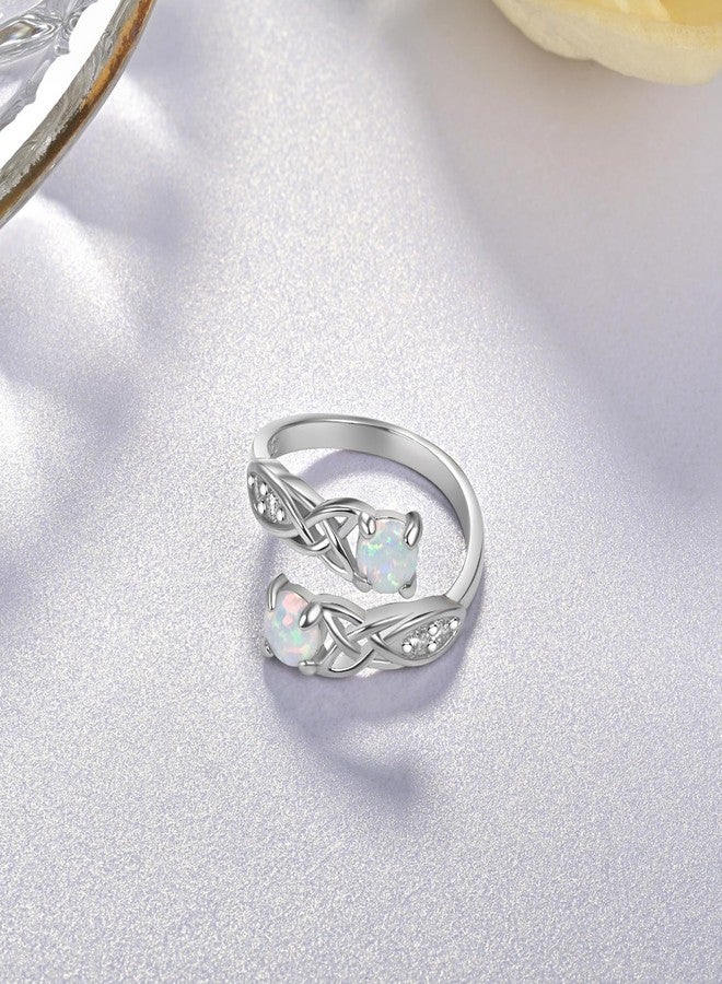 YLT S925-Sterling-Silver Opal Celtic Knot Ring-Adjustable Open Ring Eternal Love Lucky Jewelry Christmas Birthday Gifts for Women - Image 3