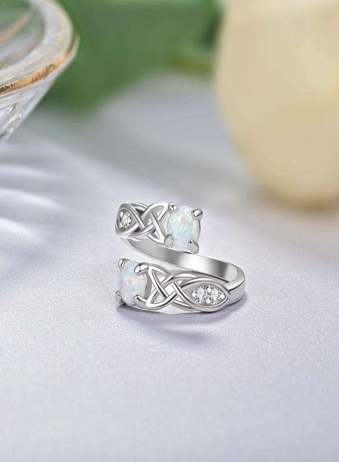 YLT S925-Sterling-Silver Opal Celtic Knot Ring-Adjustable Open Ring Eternal Love Lucky Jewelry Christmas Birthday Gifts for Women - Image 2