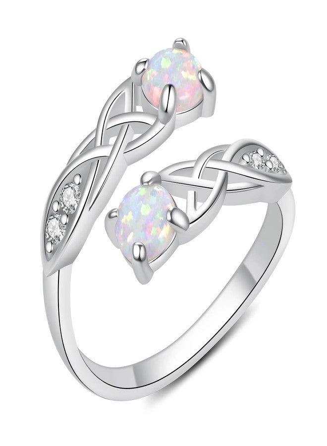 YLT S925-Sterling-Silver Opal Celtic Knot Ring-Adjustable Open Ring Eternal Love Lucky Jewelry Christmas Birthday Gifts for Women - Image 1
