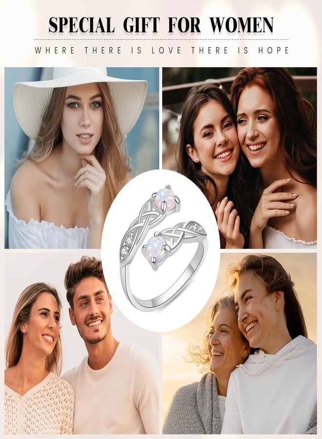 YLT S925-Sterling-Silver Opal Celtic Knot Ring-Adjustable Open Ring Eternal Love Lucky Jewelry Christmas Birthday Gifts for Women - Image 5