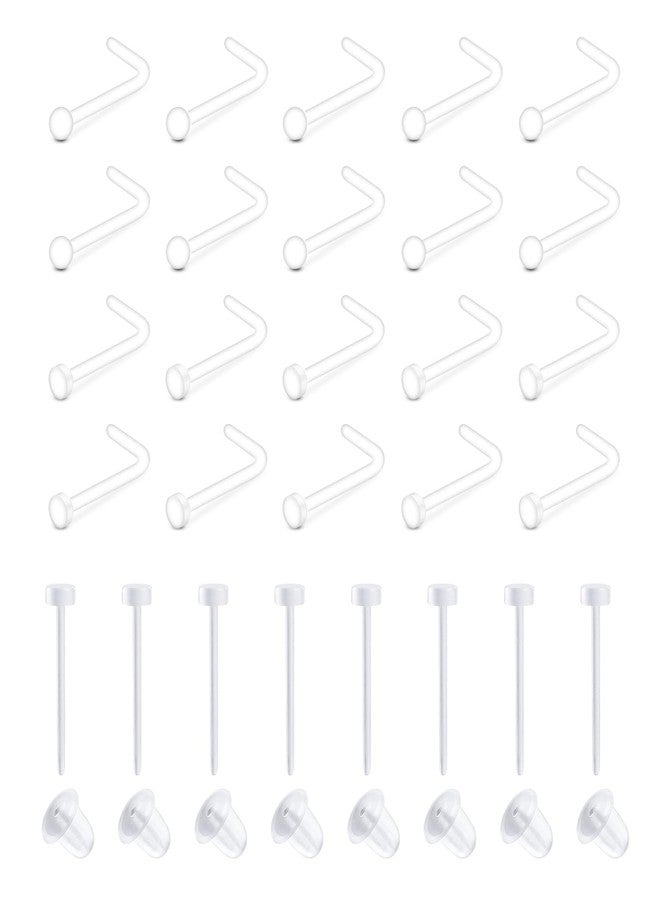 QWALIT Clear Nose Studs & Rings for Work & Sports, 20g Plastic, 28 Pieces, Modern Style - Image 1