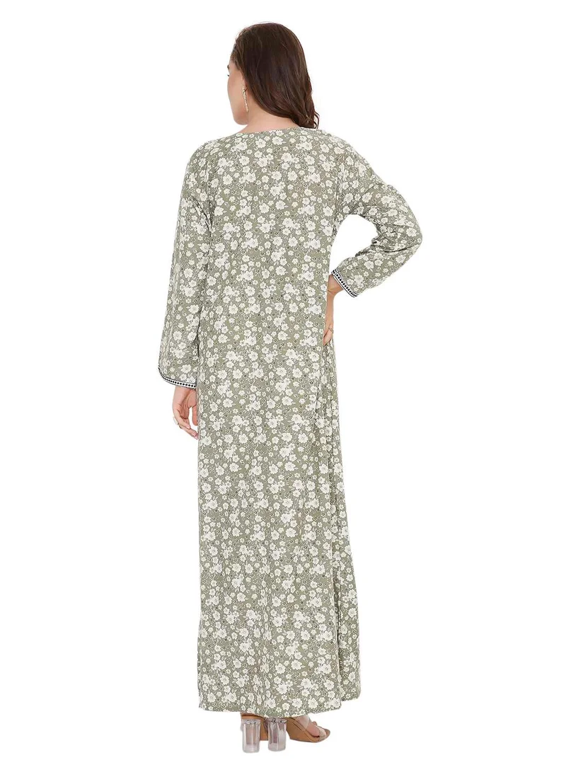 HANA & SARA LONG SLEEVE CLASSY PRINTED LONG ARABIC FARASHA KAFTAN JALABIYA DRESSES