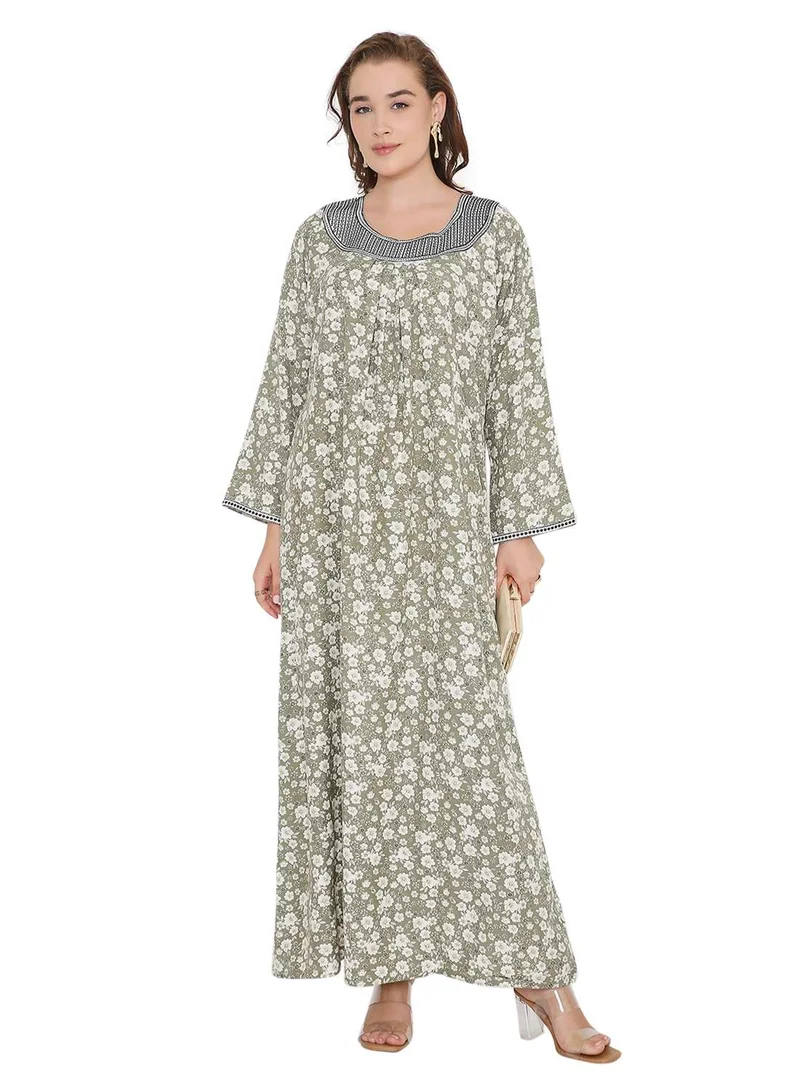 HANA & SARA LONG SLEEVE CLASSY PRINTED LONG ARABIC FARASHA KAFTAN JALABIYA DRESSES