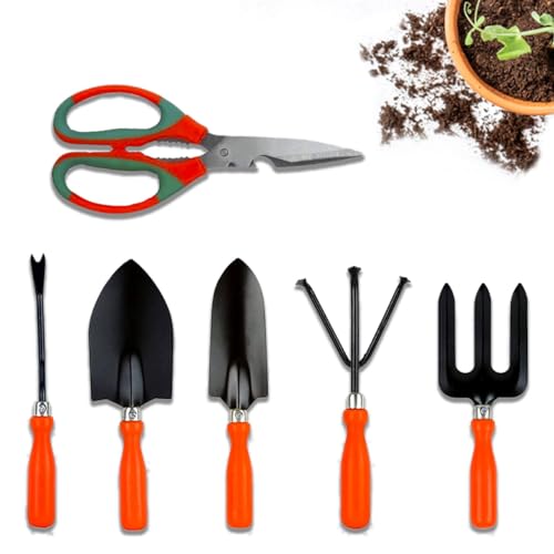 Cinagro Garden Tools Kit (Set of 6) Weeder, 2 Trowels, Hand Fork, Cultivator, Gardening Scissor | Gardening Tools Kit for Home Garden, Indoor and Outdoor Gardening for Plants and Soil - Image 1