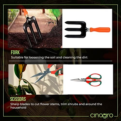 Cinagro Garden Tools Kit (Set of 6) Weeder, 2 Trowels, Hand Fork, Cultivator, Gardening Scissor | Gardening Tools Kit for Home Garden, Indoor and Outdoor Gardening for Plants and Soil - Image 4