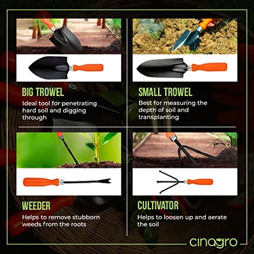 Cinagro Garden Tools Kit (Set of 6) Weeder, 2 Trowels, Hand Fork, Cultivator, Gardening Scissor | Gardening Tools Kit for Home Garden, Indoor and Outdoor Gardening for Plants and Soil - Image 3