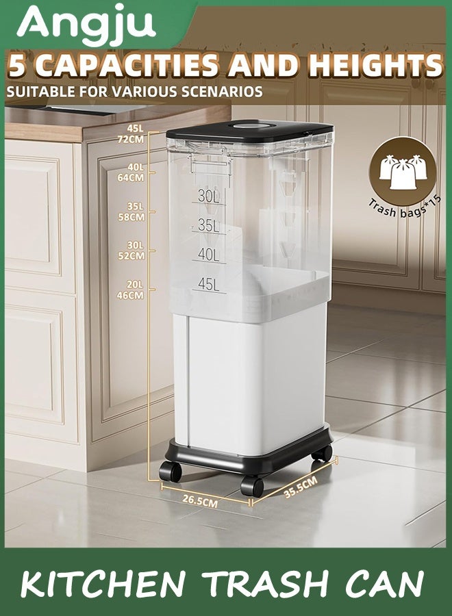 انججو علبة القمامة المطبخ مع عجلات ، سعة قابلة للتعديل 20L إلى 45L سلة القمامة المتداولة ، علبة القمامة البلاستيكية الضيقة والارتفاع مع الغطاء ، علبة القمامة الكلب دليل الحمام ، المطبخ ، غرفة النوم ، المكتب - Image 3