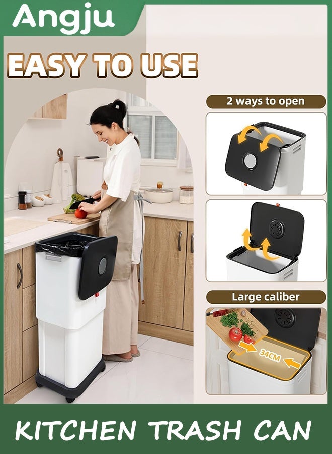 انججو علبة القمامة المطبخ مع عجلات ، سعة قابلة للتعديل 20L إلى 45L سلة القمامة المتداولة ، علبة القمامة البلاستيكية الضيقة والارتفاع مع الغطاء ، علبة القمامة الكلب دليل الحمام ، المطبخ ، غرفة النوم ، المكتب - Image 5