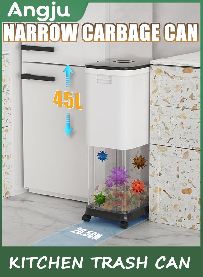 انججو علبة القمامة المطبخ مع عجلات ، سعة قابلة للتعديل 20L إلى 45L سلة القمامة المتداولة ، علبة القمامة البلاستيكية الضيقة والارتفاع مع الغطاء ، علبة القمامة الكلب دليل الحمام ، المطبخ ، غرفة النوم ، المكتب - Image 4