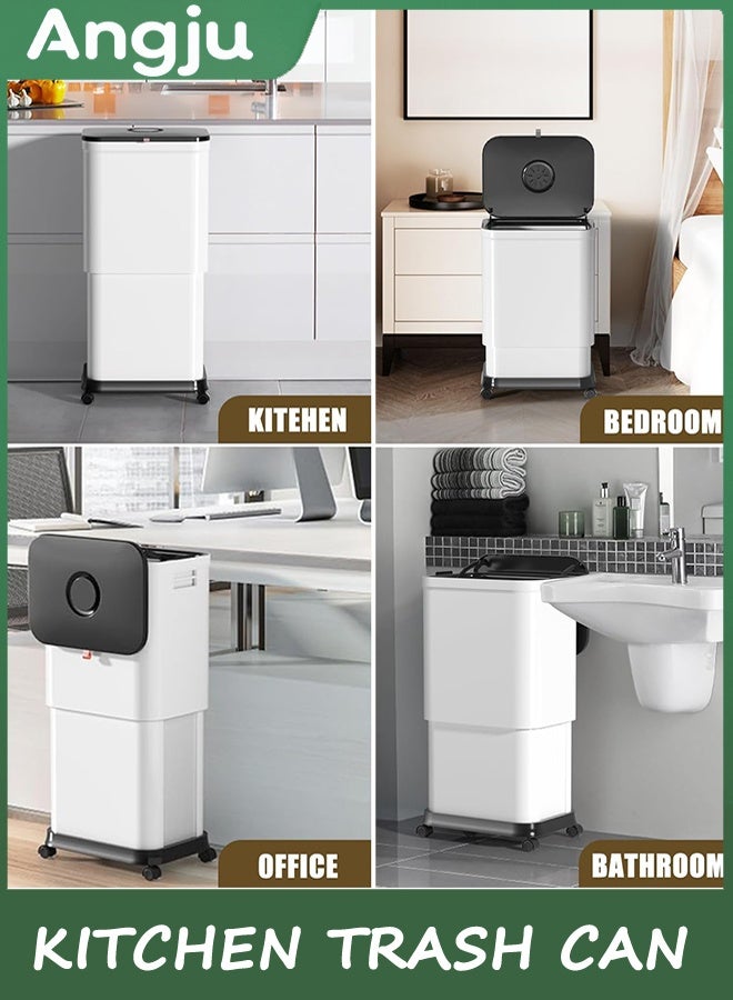 انججو علبة القمامة المطبخ مع عجلات ، سعة قابلة للتعديل 20L إلى 45L سلة القمامة المتداولة ، علبة القمامة البلاستيكية الضيقة والارتفاع مع الغطاء ، علبة القمامة الكلب دليل الحمام ، المطبخ ، غرفة النوم ، المكتب - Image 2