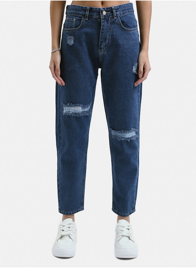 RAVIN Front Ripped Mom-Fit Standard Blue Jeans  - Image 1