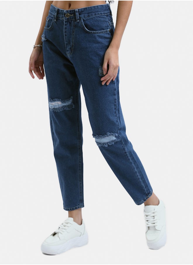 RAVIN Front Ripped Mom-Fit Standard Blue Jeans  - Image 2