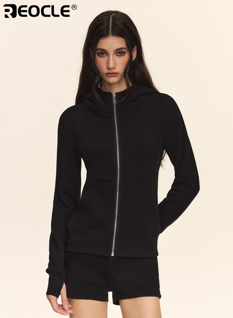 REOCLE Women's Zip Up Hoodie with Oversized Design and Soft Brushed Interior Fall Fashion Sweatshirt with Winter Warmth for Casual Comfort - Image 2