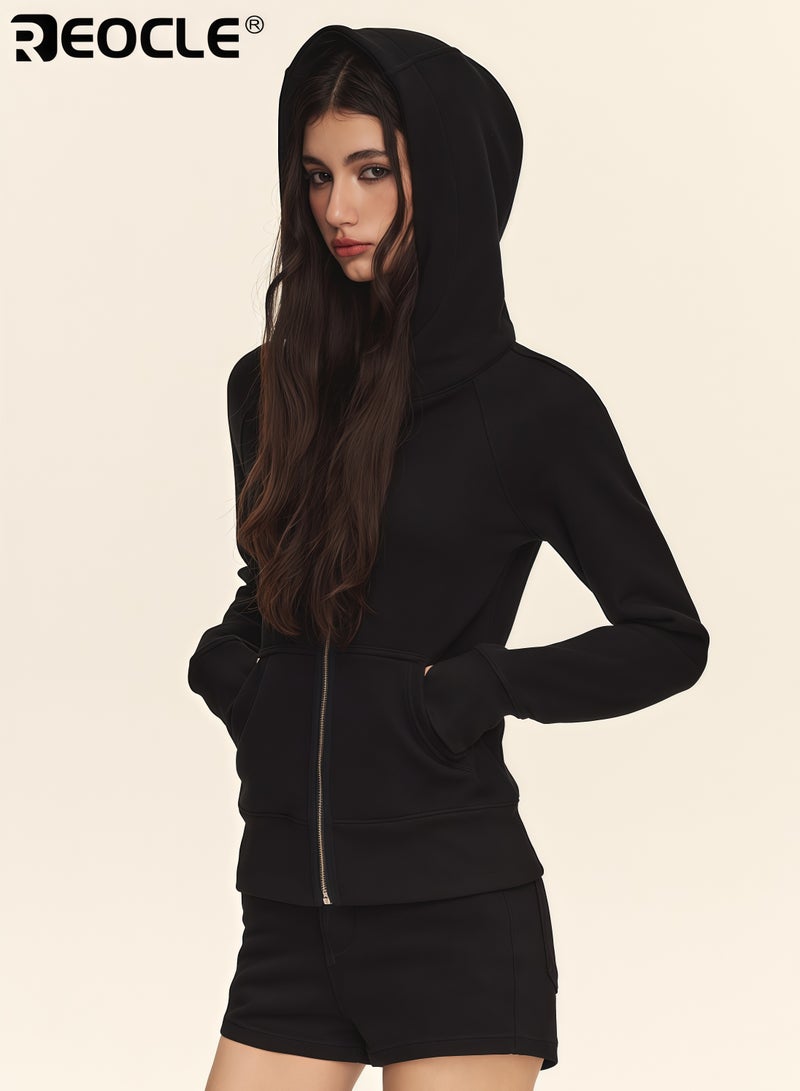 REOCLE Women's Zip Up Hoodie with Oversized Design and Soft Brushed Interior Fall Fashion Sweatshirt with Winter Warmth for Casual Comfort - Image 3