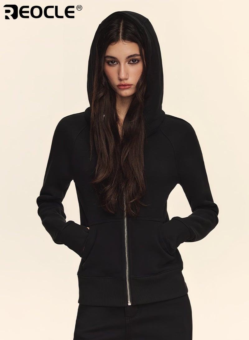 REOCLE Women's Zip Up Hoodie with Oversized Design and Soft Brushed Interior Fall Fashion Sweatshirt with Winter Warmth for Casual Comfort - Image 3