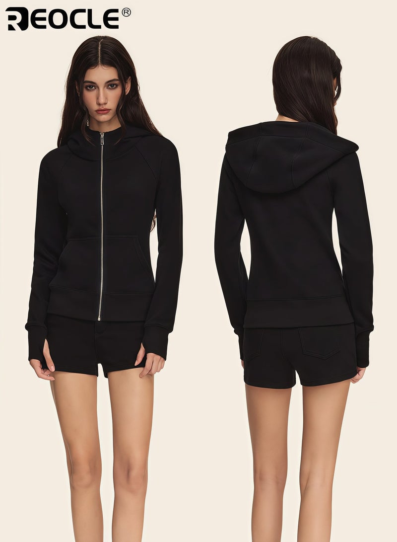 REOCLE Women's Zip Up Hoodie with Oversized Design and Soft Brushed Interior Fall Fashion Sweatshirt with Winter Warmth for Casual Comfort - Image 5