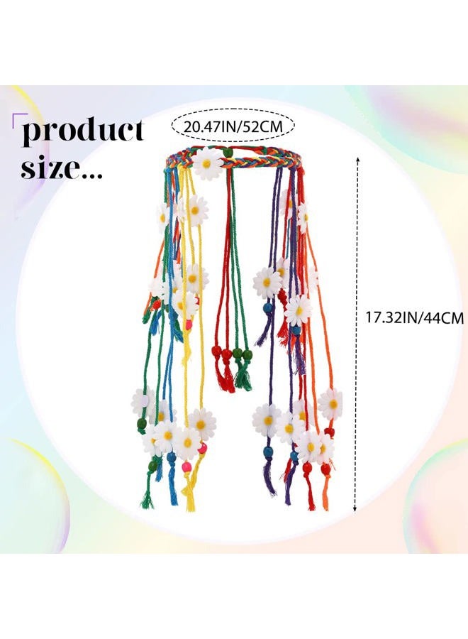 GENBREE Boho Daisy Headband Rainbow Braided Headpiece Summer Beach Tassel Hairband Floral Hippie Hair Accessories for Women and Girls (Multi-colored)  - Image 4