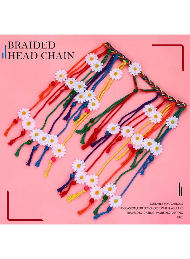 GENBREE Boho Daisy Headband Rainbow Braided Headpiece Summer Beach Tassel Hairband Floral Hippie Hair Accessories for Women and Girls (Multi-colored)  - Image 2