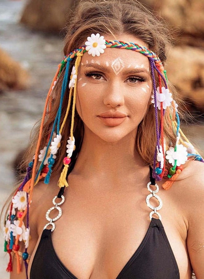 GENBREE Boho Daisy Headband Rainbow Braided Headpiece Summer Beach Tassel Hairband Floral Hippie Hair Accessories for Women and Girls (Multi-colored)  - Image 5