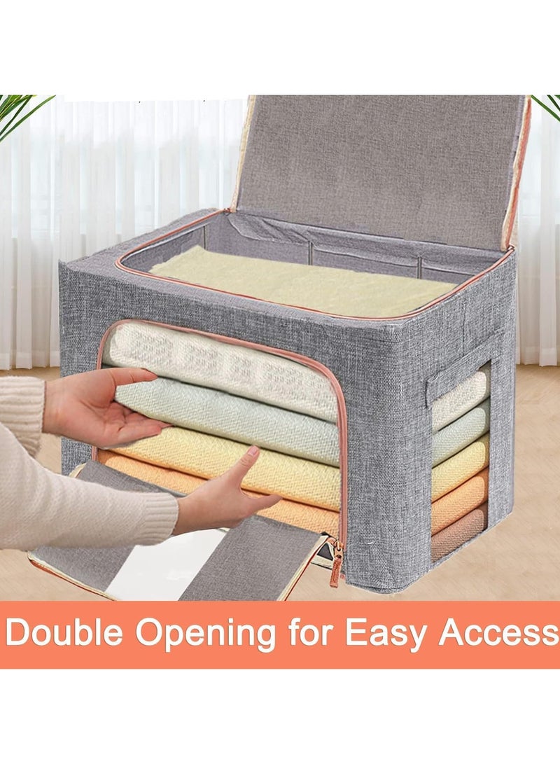 رات سو حقائب تخزين كبيرة سعة 24 لتر 2PCS ملابس صناديق تخزين منظمات خزانة قابلة للطي حاويات تخزين ذات مقابض متينة قماش سميك لبطانيات ملابس مريحة - Image 3