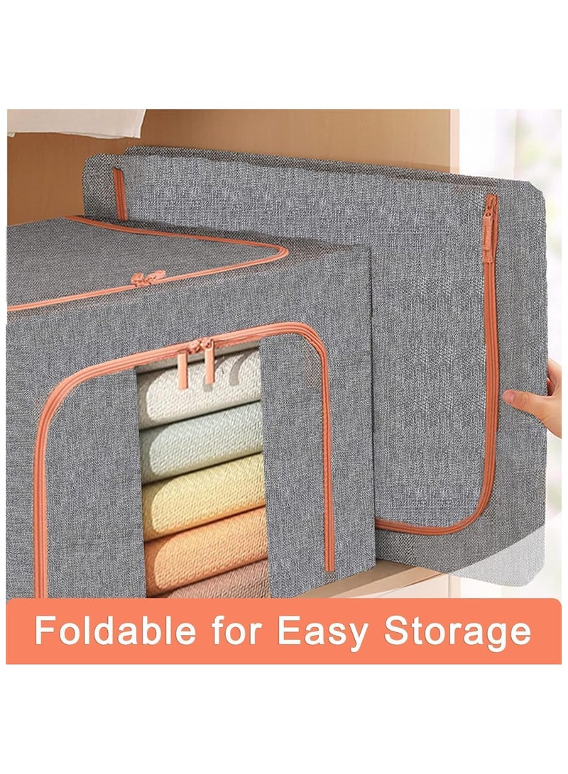 رات سو حقائب تخزين كبيرة سعة 24 لتر 2PCS ملابس صناديق تخزين منظمات خزانة قابلة للطي حاويات تخزين ذات مقابض متينة قماش سميك لبطانيات ملابس مريحة - Image 2