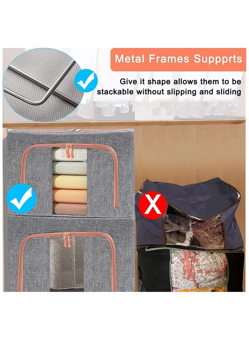 رات سو حقائب تخزين كبيرة سعة 24 لتر 2PCS ملابس صناديق تخزين منظمات خزانة قابلة للطي حاويات تخزين ذات مقابض متينة قماش سميك لبطانيات ملابس مريحة - Image 5
