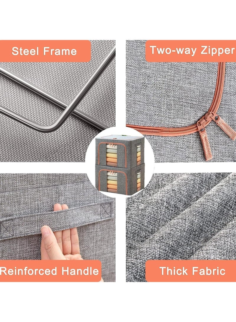 رات سو حقائب تخزين كبيرة سعة 24 لتر 2PCS ملابس صناديق تخزين منظمات خزانة قابلة للطي حاويات تخزين ذات مقابض متينة قماش سميك لبطانيات ملابس مريحة - Image 4
